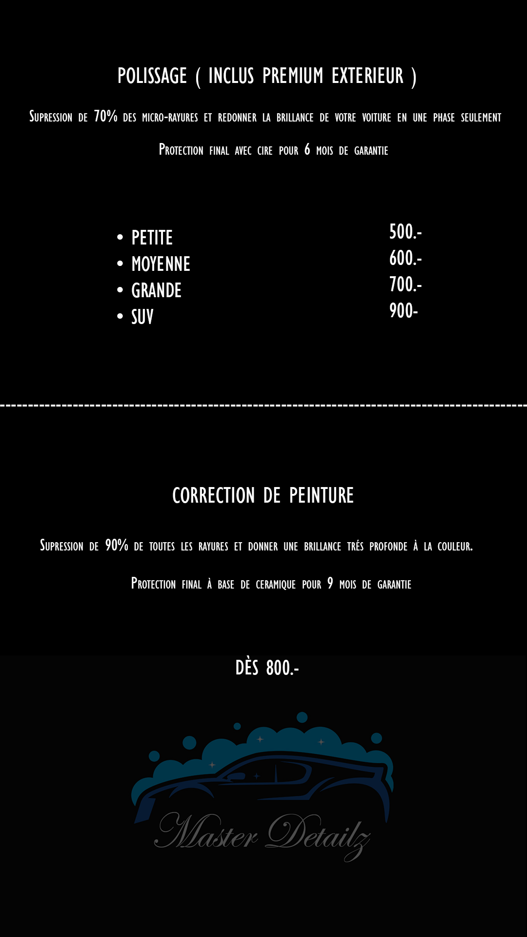 Tarifs polissage automobile professionnel - Master Detailz